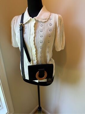 NEW with Tags VINCE Camuto Leather Black Crossbody Bag with Woven Ring Detail